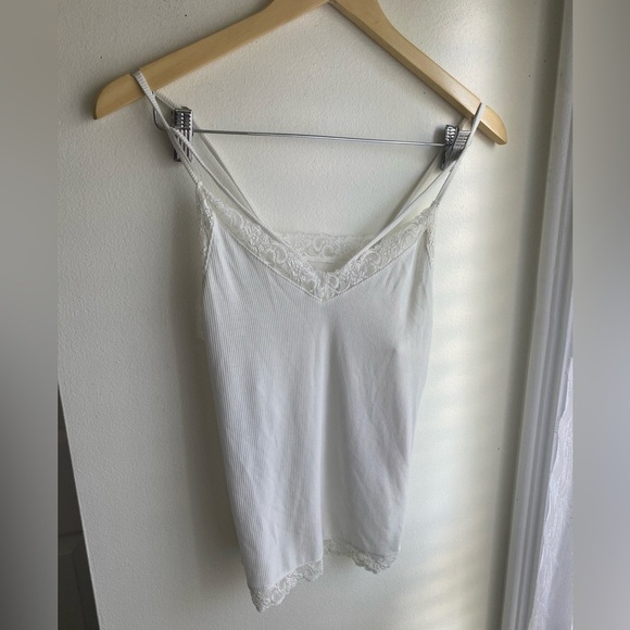 NWT American Eagle Outfitters White Lace Cami Strappy Ribbed Rib Knit Stretchy - Picture 2 of 7